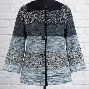 Laura Ashley Knit Cardigan – Women’s Small – Black/Gray Stripes- Like New